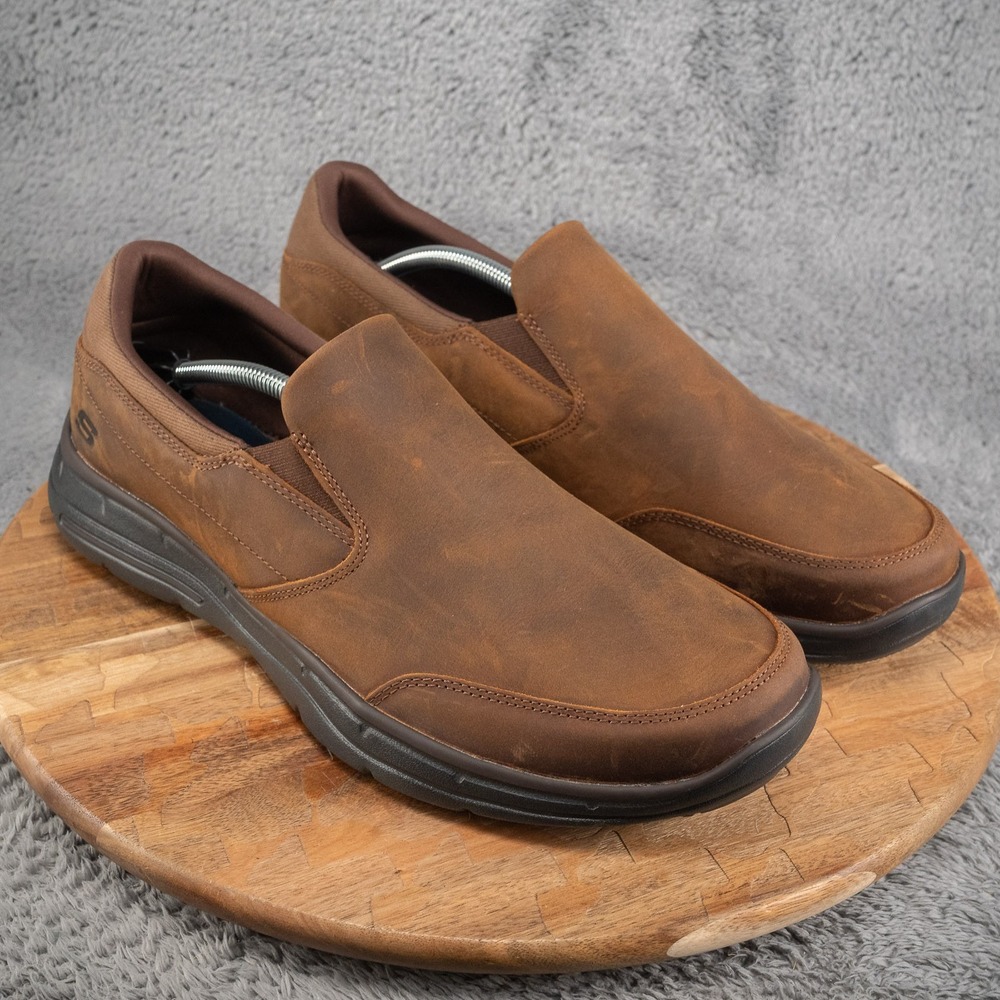 Skechers Men's Glide Calculous Slip On Brown Leather Comfort Shoes Size 13